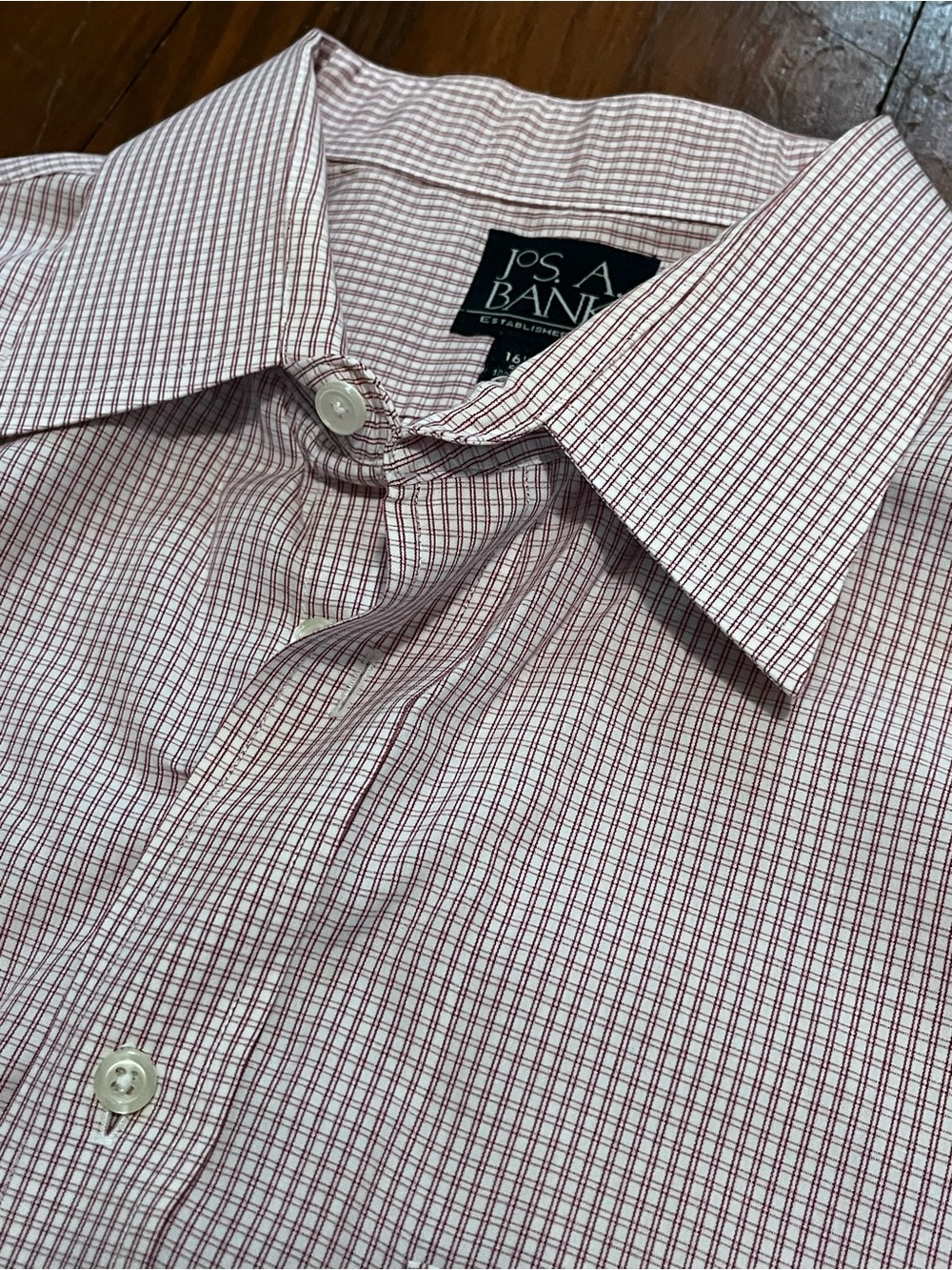 Jos. A. Bank Men's Burgundy and White Micro-Check Dress Shirt